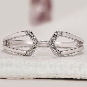 Round Cut Geometric Cuff Ring In White Gold