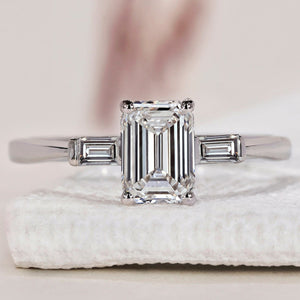 3 Stone Diamond Ring - Emerald and Baguette Cut