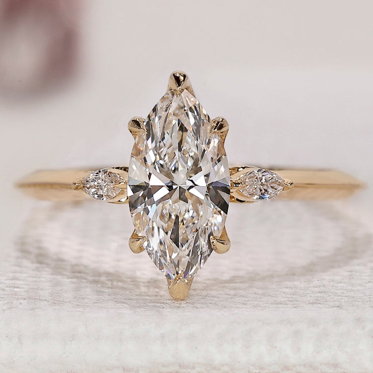 Yellow Gold 3 Stone Marquise Diamond Ring