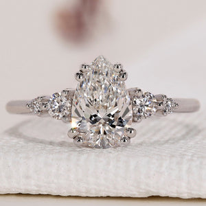Pear Diamond Engagement Ring - 5 Stone