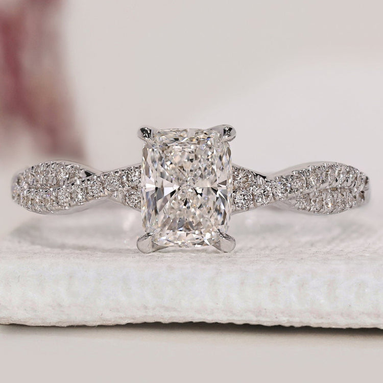 Cushion Cut Diamond Ring with Twisted Pave Style