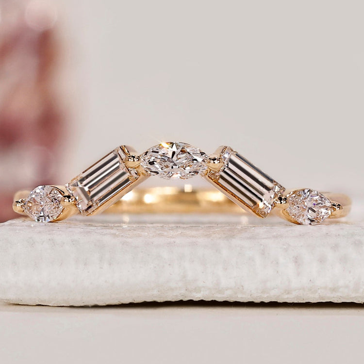 Marquise And Baguette Shared Prong Wedding Band