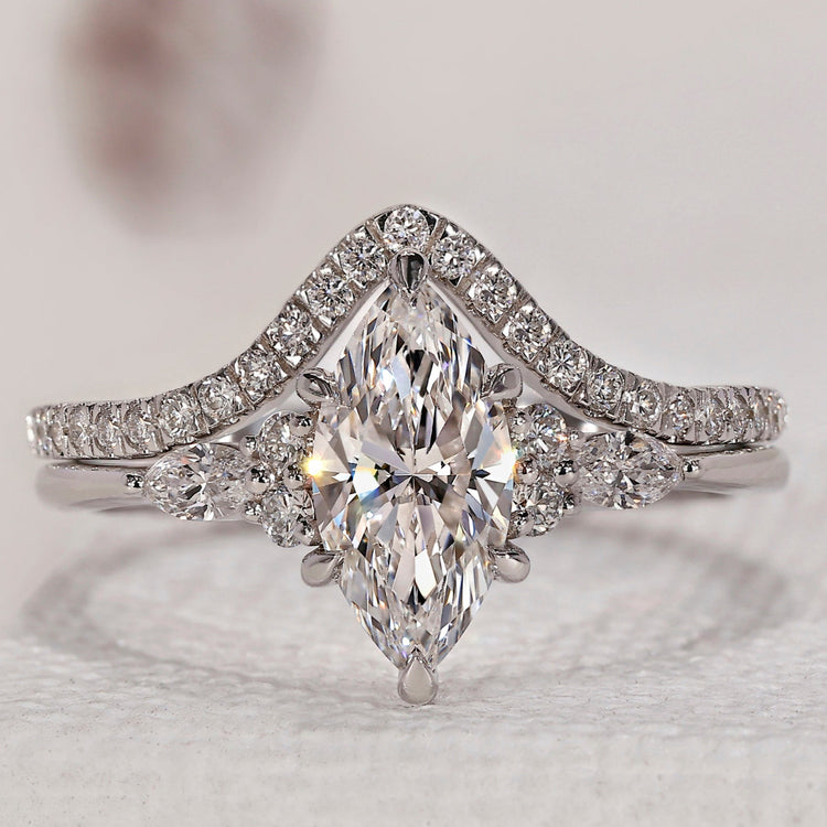 Marquise Diamond Ring And Chevron Band