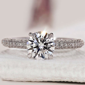 Round Diamond 3 Sided Pave Engagement Ring