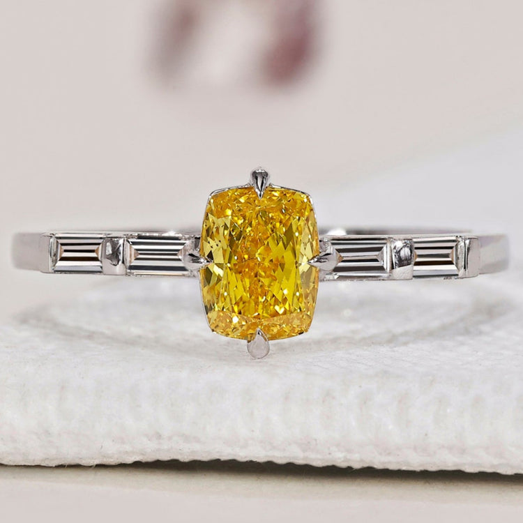 Yellow Cushion Diamond Ring In White Gold