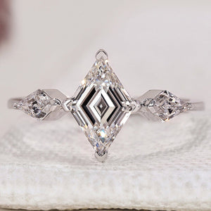 Lozenge Cut Diamond Ring With Kite Side Stones