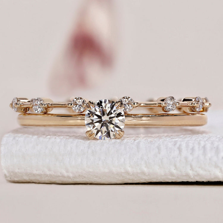 Round Cut Diamond Ring And Eternity Band