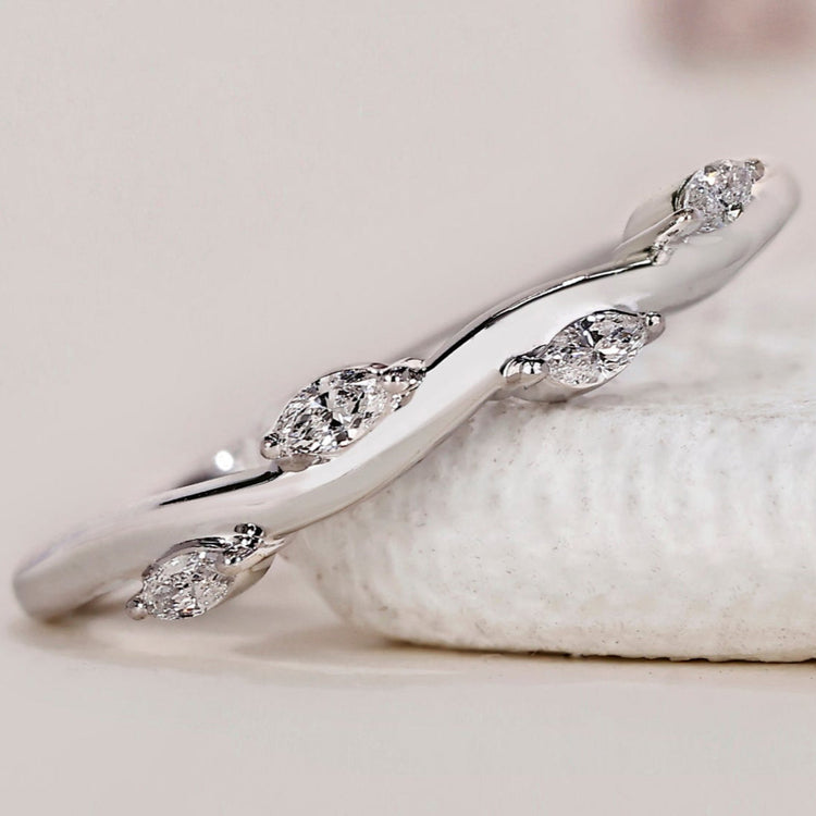 Leaf Wedding Band – Marquise Diamond