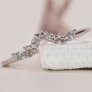 Marquise and Round Diamond Chevron Wedding Band