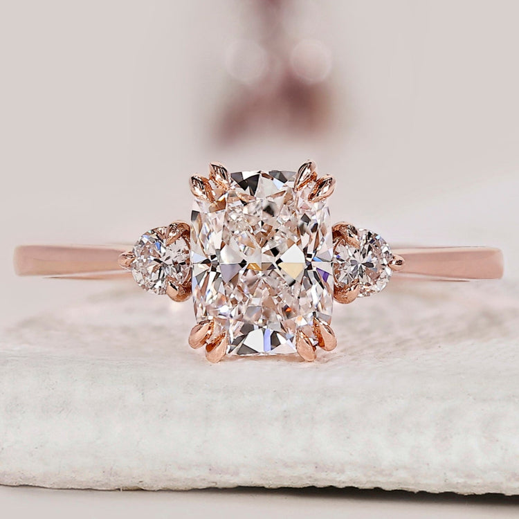 Cushion and Round Cut 3 Stone Engagement Ring