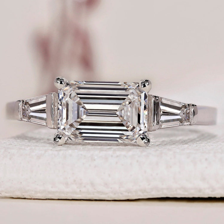 East West Emerald Cut Diamond Engagement Ring