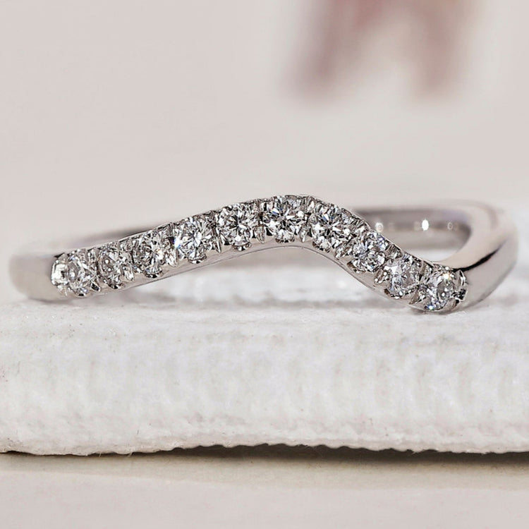 Curved Diamond Wedding Band - Round Diamonds