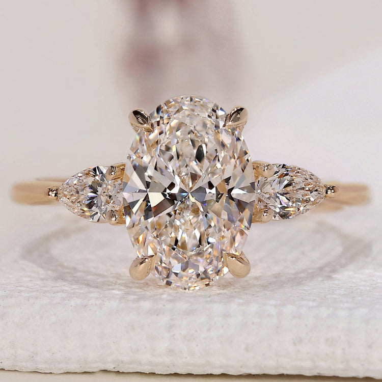 3 Stone Diamond Engagement Ring - Oval and Pear