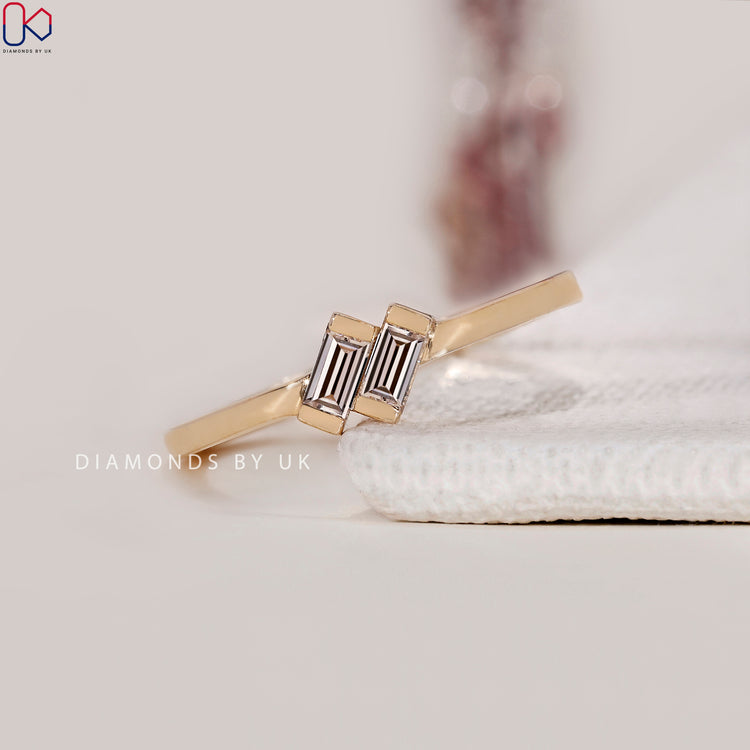 Baguette Cut 2 Diamond Engagement Ring