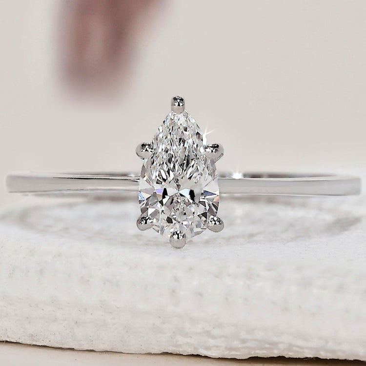 Solitaire Pear Shaped Diamond Ring In White Gold
