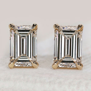 Yellow Gold Emerald Cut Diamond Earrings