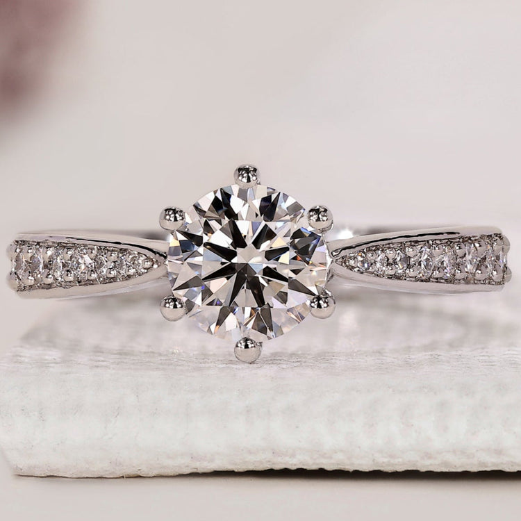 White Gold Diamond Ring With Tapered Shank Band