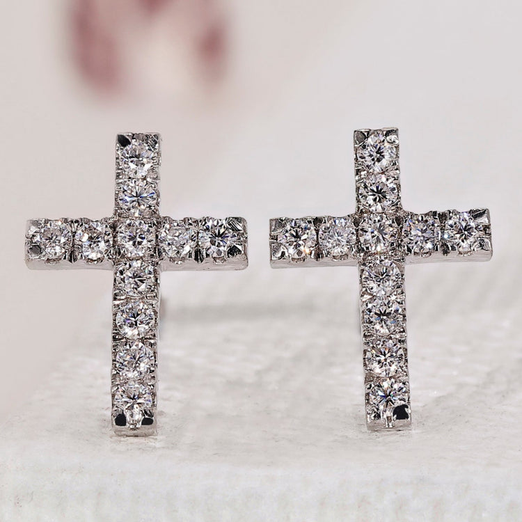 Diamond Cross Earrings - Round Cut