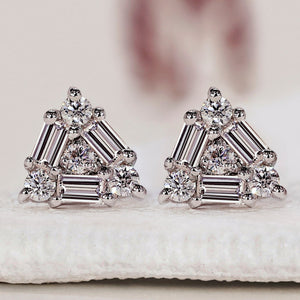 White Gold Stud Earrings - Baguette and Round Diamond
