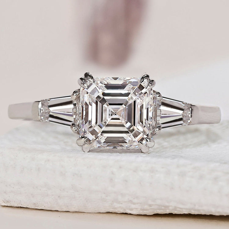 Asscher Cut Diamond Ring in a stunning white gold setting.
