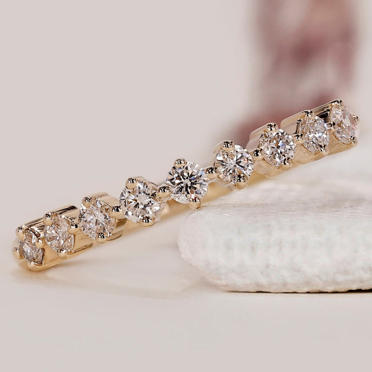 Yellow Gold Round Diamond Half Eternity Band