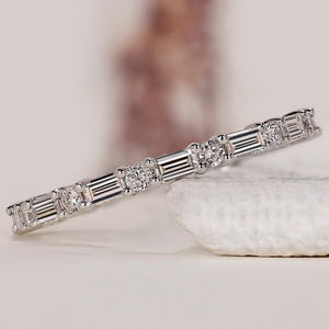 White Gold Baguette And Round Eternity Band