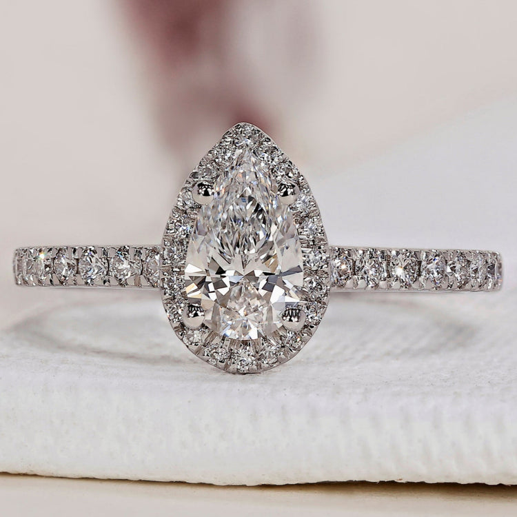 Pear Halo Engagement Ring - Pave Style
