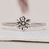 Solitaire diamond ring with round brilliant cut diamond.
