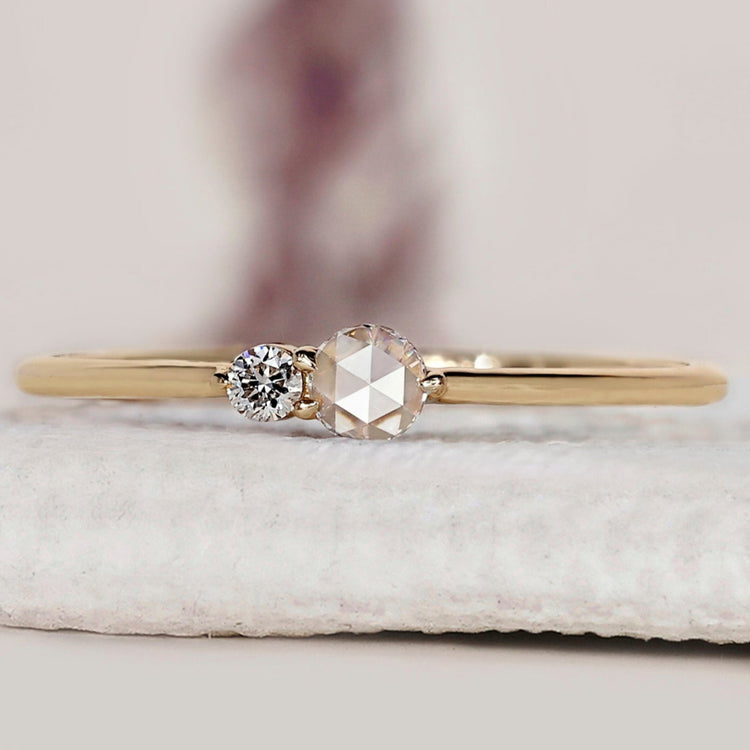 Round Rose Cut Two Stone Ring