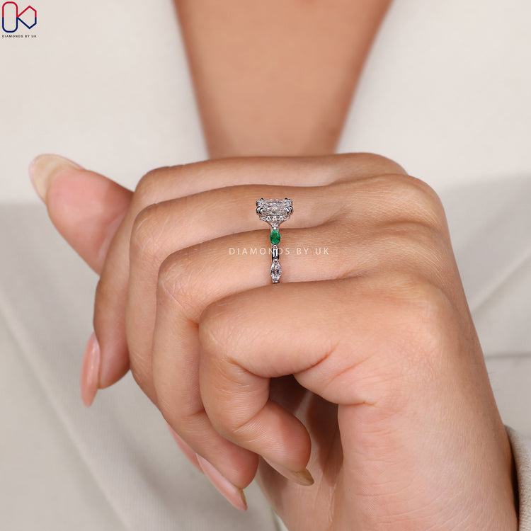 Buy engagement ring with hidden halo and colorful stones.
