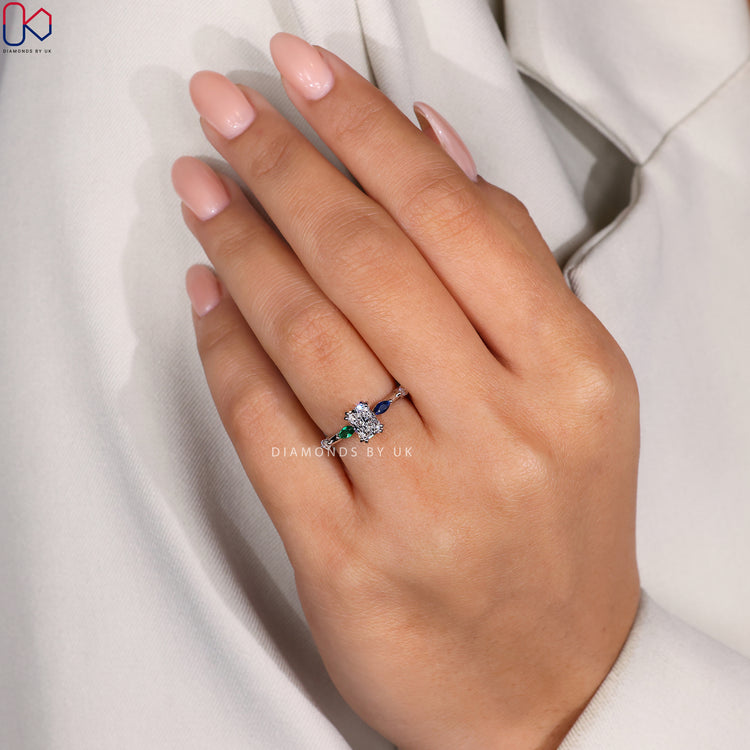 Handmade ring with double claw prong and round sides.

