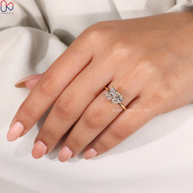 Handmade jewellery featuring pear cut and radiant diamonds.

