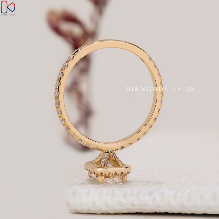 Halo setting ring and pave diamond ring.
