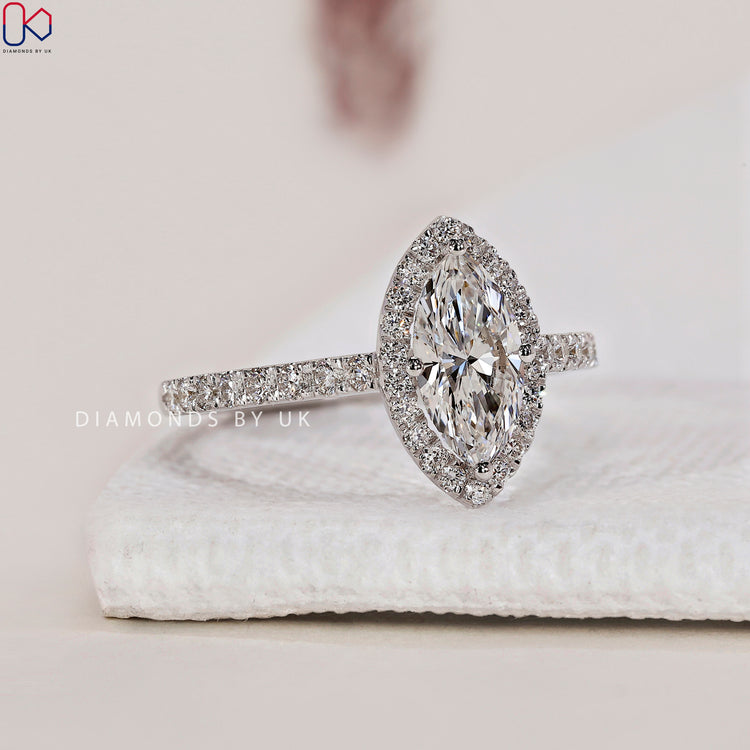 IGI certified marquise diamond engagement ring with top-quality diamonds.
