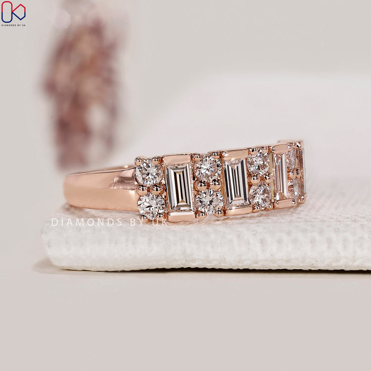 Buy wedding band with baguette and round diamond band.
