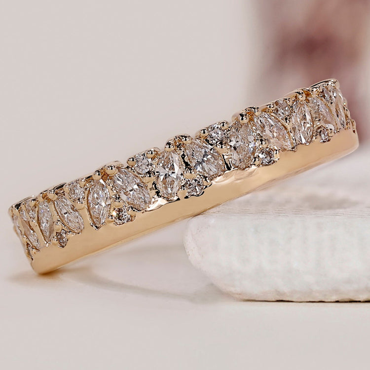 Marquise And Round Diamond Bezel Set Wedding Band