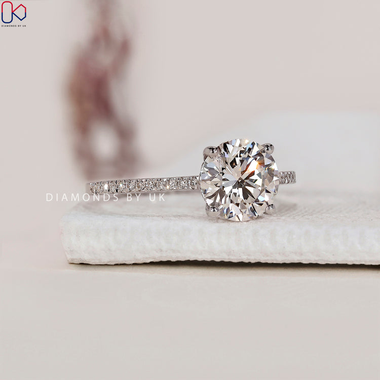 White gold ring with pave diamonds.
