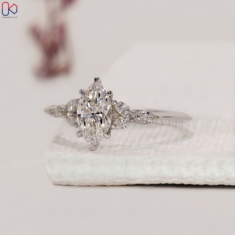 White gold marquise cut diamond engagement ring.
