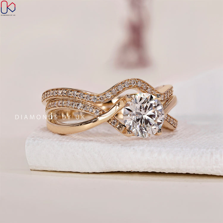 Bridal wedding ring sets UK with an elegant stackable wedding band design.
