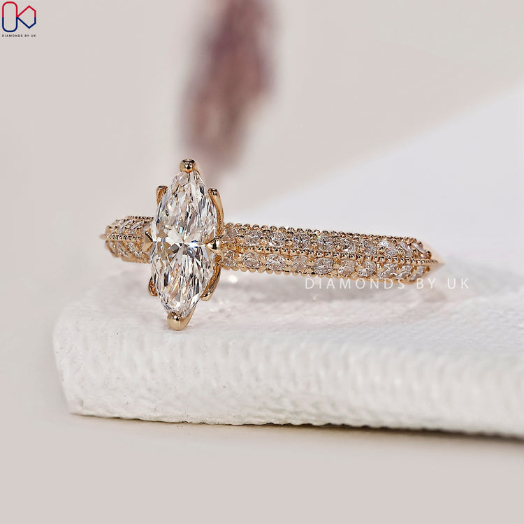 Milgrain engagement ring setting with prong setting ring.
