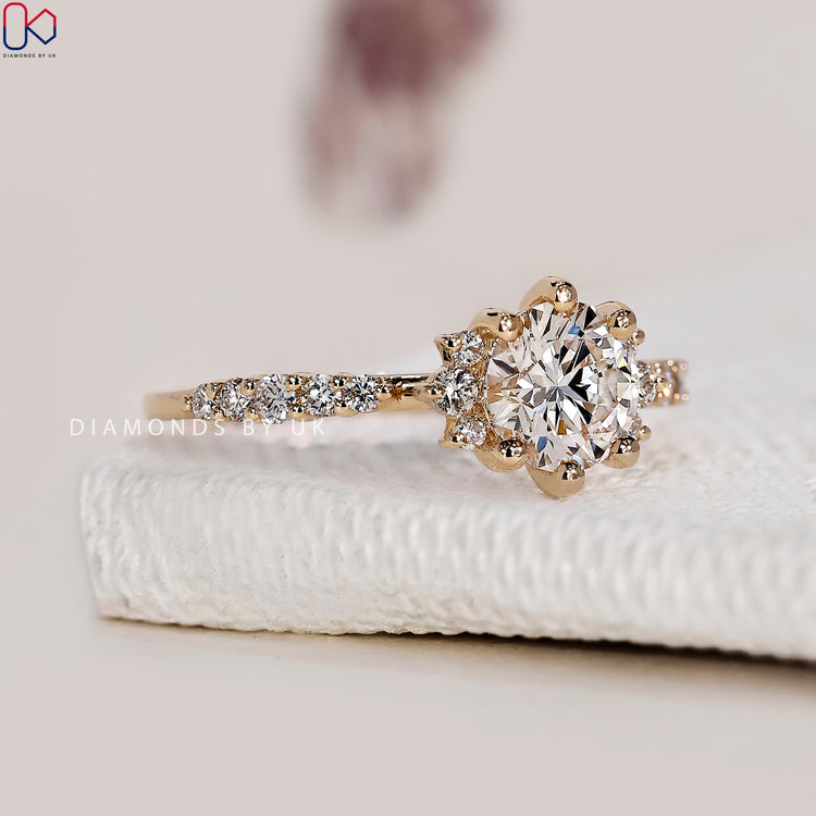 Round diamond ring with a sleek, modern design.
