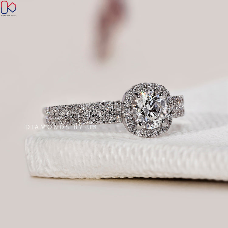 Round cut pave band ring offering a sleek, sophisticated look.
