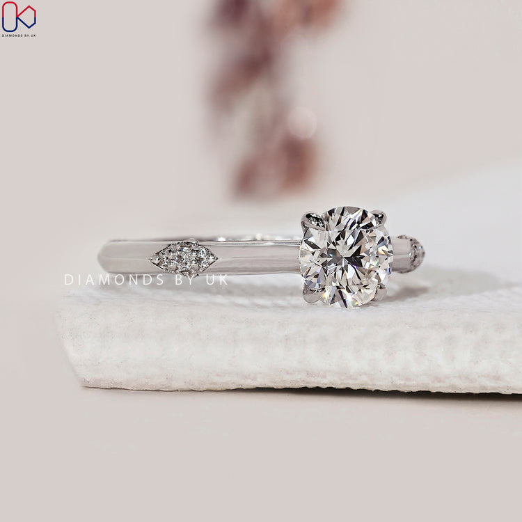 Handmade Ring crafted in white gold with a round diamond.
