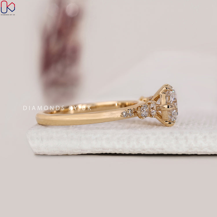 Diamond ring with lab grown round cut diamond.

