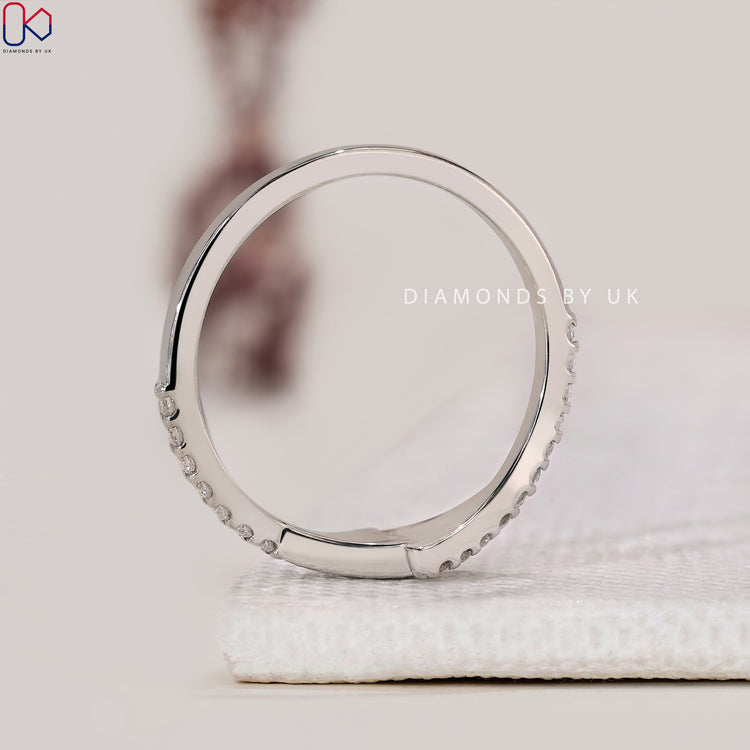 Lab Grown Diamond bypass wedding band with a matte finish.
