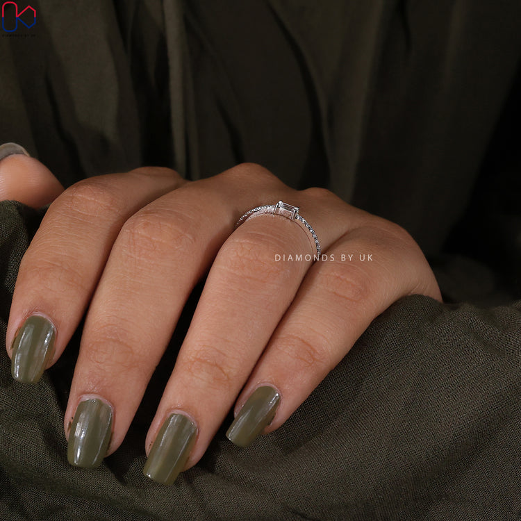 Customise your wedding band with baguette and round lab grown diamonds.
