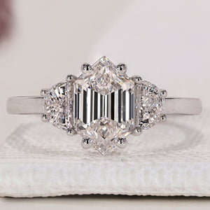 Hexagon Cut Diamond Engagement Ring with Half Moon Cut