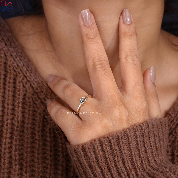 Baguette Cut 2 Diamond Engagement Ring