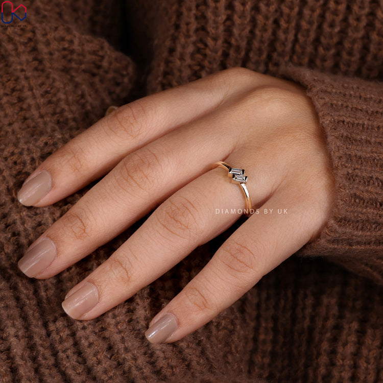 Small Rings featuring Baguette Diamonds, set in a yellow gold band.