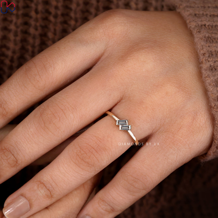 Lab Grown Diamond 2 Diamond Engagement Ring with Baguette Diamonds.